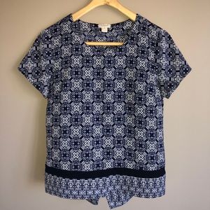 J. Crew Navy Geometric Print Short Sleeve Blouse S